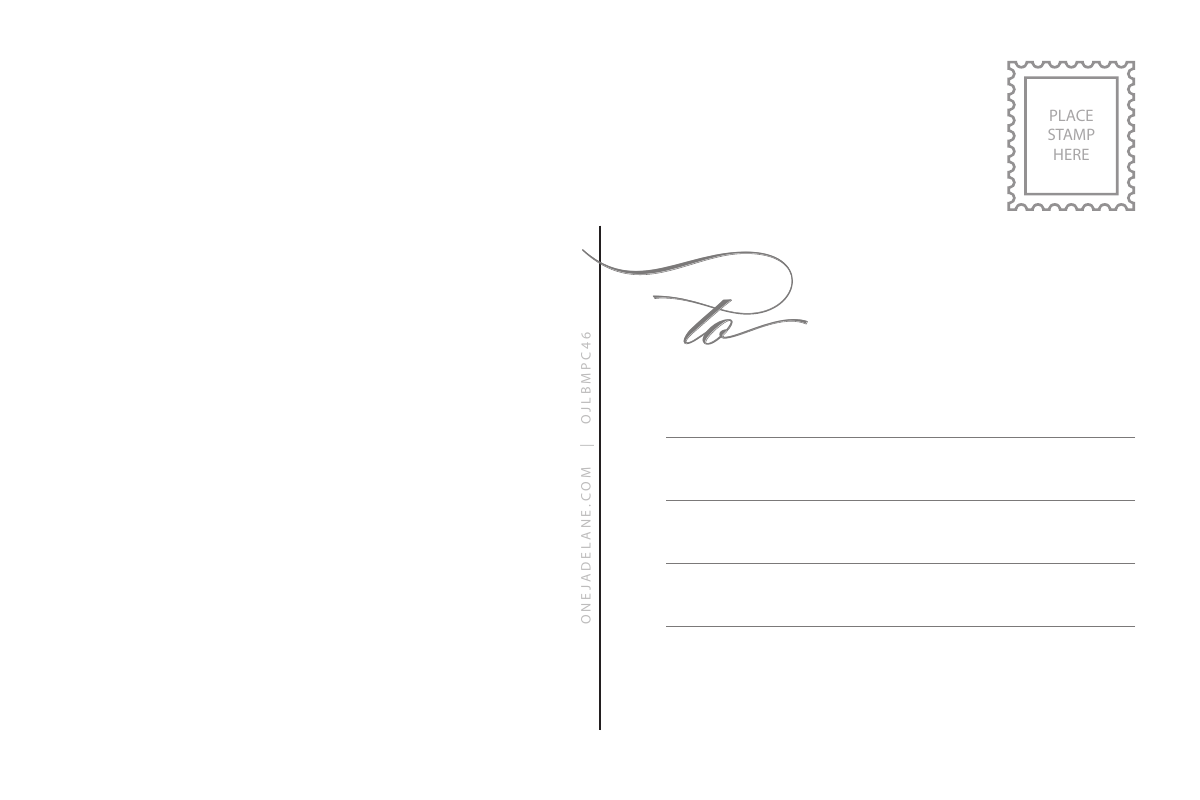 Postcard back with USPS mailing lines and a stamp box
